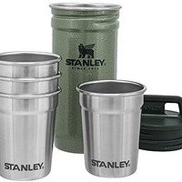 Stanley Adventure Nesting Shot 玻璃套装,4 个不锈钢酒杯,坚固金属旅行手提箱,露营礼品 Hammertone 绿色