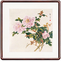 HONGYAN 泓砚 新中式国画斗方花《花开富贵》65×65cm 室走廊过道玄关挂画