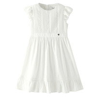 商场同款安奈儿童装女童夏款可爱小飞袖短袖连衣裙2021新款时尚荷叶边淑女裙 米白 120cm
