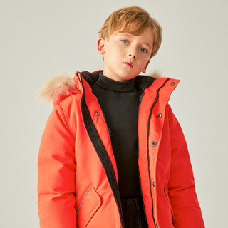 安奈儿童装男童带帽中长款羽绒服冬装新款洋气毛领加厚保暖外套 火焰橙 130