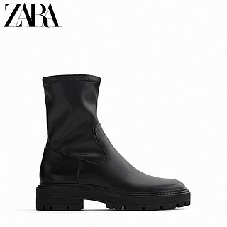 ZARA  12100612040 女士黑色波浪厚底增高底短靴