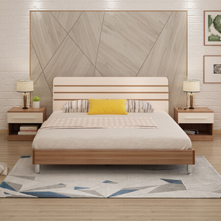A家家具 床 现代简约板式框架双人床 卧室家具架子床 1.5米架子床+床垫+床头柜*1 A008-150