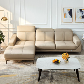 quanu全友102582a真皮沙发3正向转浅卡其海绵款