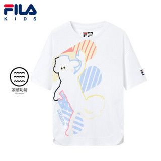 FILA斐乐童装女童短袖T恤2021夏季新款儿童宽松上衣 标准白-WT 140cm