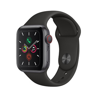 Apple 苹果 Watch Series 5 GPS+蜂窝款 智能手表 40mm 深空灰色铝金属表壳 黑色运动型表带 (GPS)