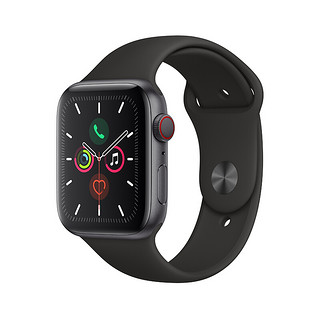 Apple 苹果 Watch Series 5 GPS+蜂窝款 智能手表 44mm 深空灰色铝金属表壳 黑色运动型表带 (GPS)