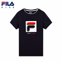 FILA 斐乐 童装儿童短袖T恤2021夏装新款男女小中大童纯棉洋气半袖 传奇蓝-NV 130cm