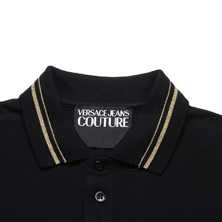 范思哲 VERSACE JEANS COUTURE男士棉质短袖POLO衫B3GWA7T3 36571 K42 黑色LOGO图案 M