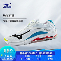 Mizuno 美津浓 男女轻量缓震排球鞋WAVE LIGHTNING Z6 46/白色/蓝色 43