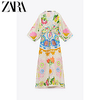 ZARA 新款 TRF 女装 印花亚麻连衣裙 08342306050