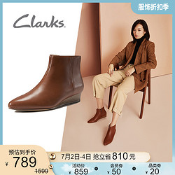 Clarks 其乐 clarks其乐女鞋复古坡跟厚底尖头短筒踝靴舒适时尚短靴优雅靴子女