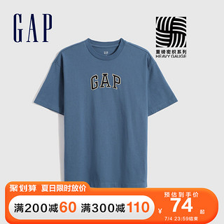 Gap男装LOGO纯棉硬短袖T恤697707夏季2021新款上衣 灰蓝色