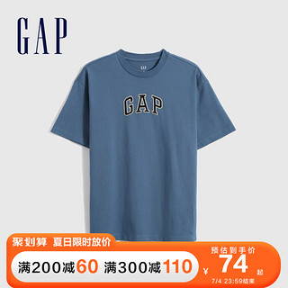 Gap男装LOGO纯棉硬短袖T恤697707夏季2021新款上衣 灰蓝色