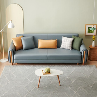 quanu 全友 102551d-2 简约布艺沙发 三人位 浅灰蓝