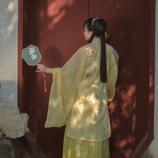 黎落阁 明制汉服 蜜合黄 女士立领对襟长衫 S