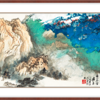 张大千《春山暮雪》100cm×50cm 新中式客厅装饰画挂画水墨沙发背景墙