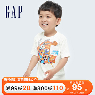 Gap男幼童纯棉T恤687909夏季2021新款童装短袖上衣 白色 90cm(90cm(2岁))