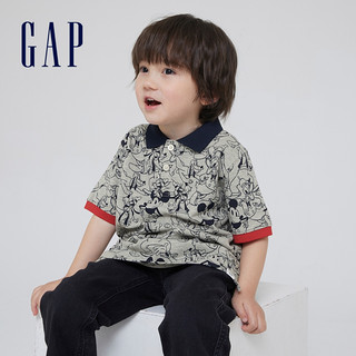 Gap男幼童纯棉短袖POLO衫669935 2021夏季新款童装 浅麻灰 90cm(90cm(2岁))