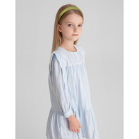 安奈儿童装女童秋款长袖连衣裙2021年新款时尚可爱绣花荷叶边条纹纯棉淑女裙子 白蓝条 110cm