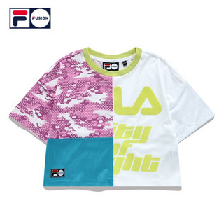 FILA FUSION 斐乐潮牌短袖衫2021夏秋新款街头个性印花宽松T恤女 标准白-WT（宽松版型，建议拍小一码） 155/76A/XS