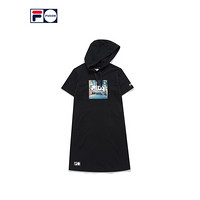 FILA FUSION 斐乐潮牌女装针织连衣裙2021夏秋新款时尚H型连帽裙 靓丽黑-BK 170/88A/L