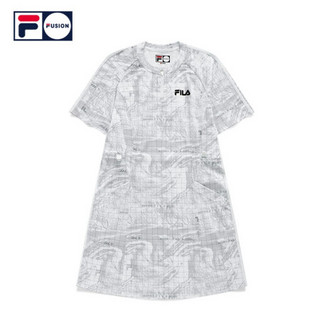 FILA FUSION 斐乐潮牌女装连衣裙2021夏秋新品运动印花运动休闲裙 印花白-WT-T11W133306A 160/80A/S