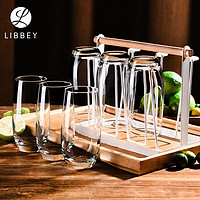 LIBBEY 利比 Libbey玻璃水杯杯架套装家用泡茶杯牛奶透明果汁耐热杯