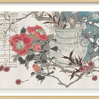 橙舍 戴志文 植物花卉装饰画《四季同春》装裱60x120cm 宣纸 鎏金框