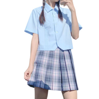 墨秋jk事务所 JK制服 西式制服 女士短袖衬衫 水蓝色 S