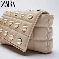 ZARA [折扣季] 新款 女包 米色珍珠饰衍缝单肩斜挎包 16650710098