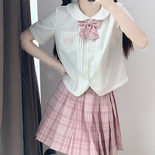 一朵小花 甜心恋语 JK制服 西式制服 女士短袖衬衫 粉色刺绣 S