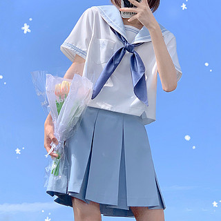 一朵小花 小盐花夏 JK制服 水手服 女士夏服上衣 白蓝 S