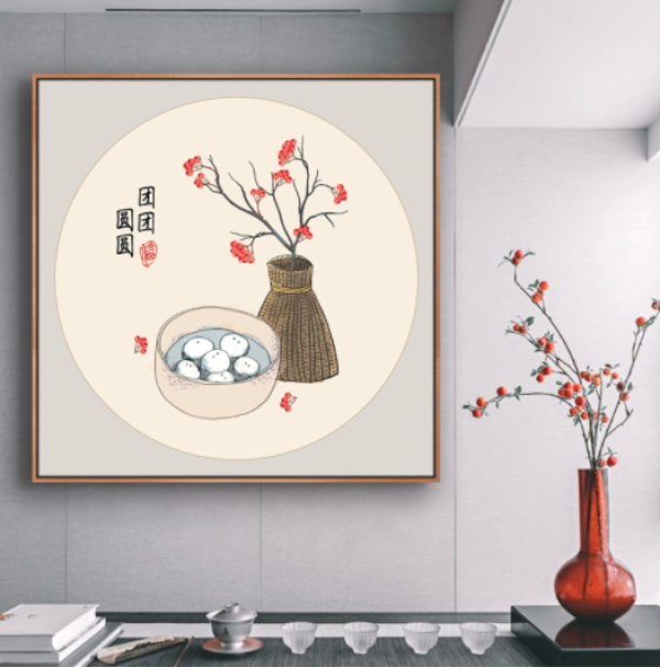 画 中式餐厅装饰画《a-团团圆圆 》40×40cm 背景墙卧室玄关现代简约