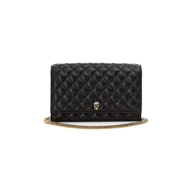 ALEXANDER MCQUEEN SKULL 献礼系列 女士牛皮革单肩包 64728914AA31000 黑色 中号