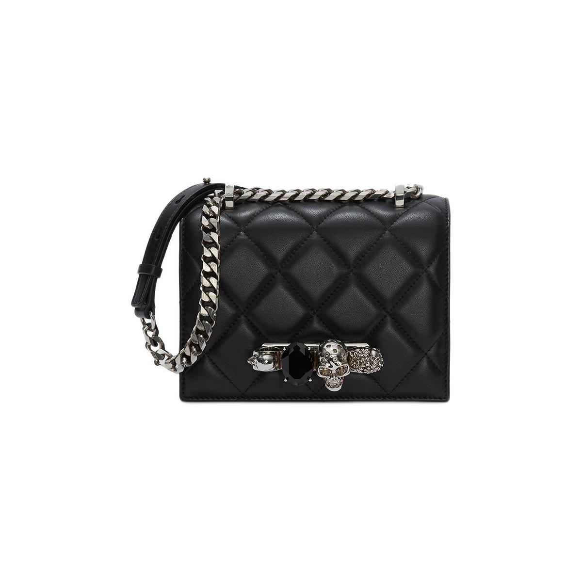 ALEXANDER MCQUEEN Jewelled Satchel系列 女士羊皮单肩包 5585411AXBY1000 黑色 小号