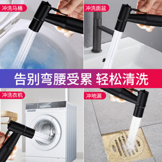 家韵马桶喷枪黑色水龙头高压冲洗喷头妇洗器卫生间伴侣厕所私处清洗器喷洒 304不锈钢喷枪+免打孔
