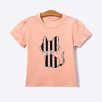 JOY DISCOVERY 布布发现 女童T恤夏季新款中大童猫咪卡通印花短袖上衣