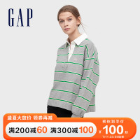 Gap 盖璞 女装LOGO条纹纯棉宽松运动卫衣 春夏新款休闲POLO领上衣女