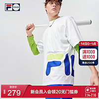 FILA 斐乐 FUSION斐乐潮牌短袖衫2021夏新款撞色LOGO宽松运动圆领T恤男