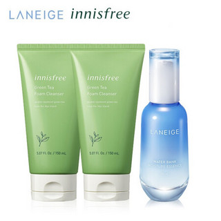 爱茉莉洁面精华套装（悦诗风吟 Innisfree 绿茶精萃保湿洁面乳150ml*2+兰芝新水酷高保湿精华70ml）