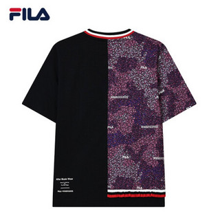 FILA x MIHARA斐乐女士联名T恤2021年夏秋新款短袖衫潮流圆领上衣 乌紫色拼黑色-PU 160/80A/S