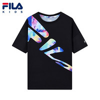 FILA 斐乐童装儿童短袖T恤夏装新款男女大童运动半袖 深黑-BK 160cm