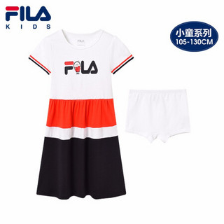 FILA KIDS斐乐童装女小童公主裙2021夏季新款短袖上衣儿童连衣裙 标准白-WT 130cm