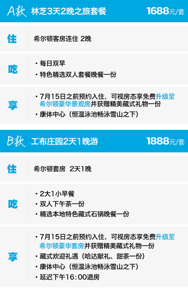 近机场！度假优选！林芝工布庄园希尔顿酒店 希尔顿客房2晚（含双早+2人晚餐1份）