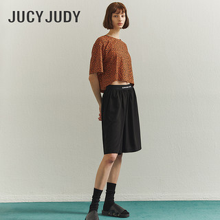 Jucy Judy裤子2021夏新款女薄款宽松短款高腰五分阔腿裤JVPT323K