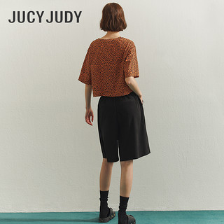 Jucy Judy裤子2021夏新款女薄款宽松短款高腰五分阔腿裤JVPT323K