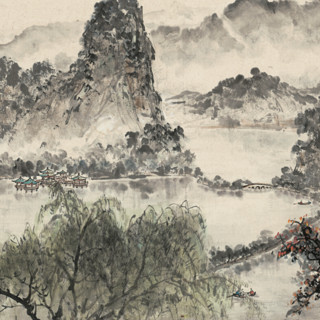 泓砚 蔡景星《借问西湖》215x65cm 宣纸 黑胡桃色实木框