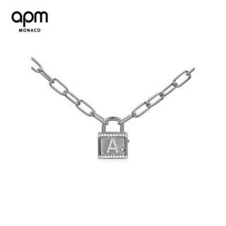 APM Monaco新品FUN CRAZY LOVE系列锁头字母银项链女锁骨链吊坠 耀眼金 字母D