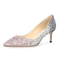 周仰杰女士ROMY 60系列芭蕾粉银色渐变色闪光织物高跟鞋 ROMY 60 VNB BALLET PINK/SILVE R/ANTHRAC ITE 38