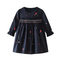 安奈儿童装女童秋款圆领长袖连衣裙2021新款纯棉荷叶边袖口设计淑女裙 蓝玛花 110cm